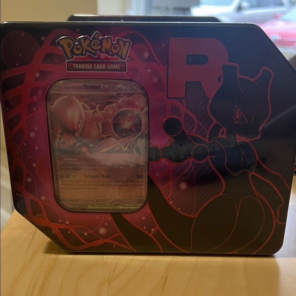 Pokemon Mewtwo Tin with Red and Black Design